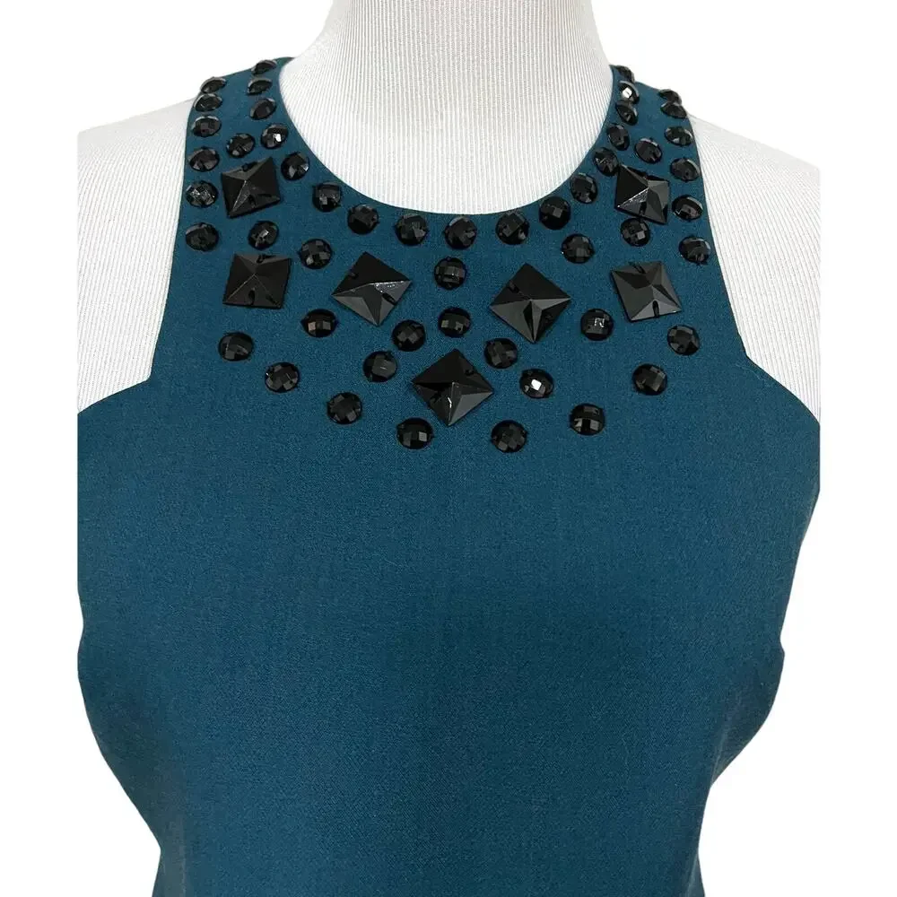 Annie Griffin Beaded Top Sleeveless Tank Fitted Teal Blue Black Women’s Sz 6